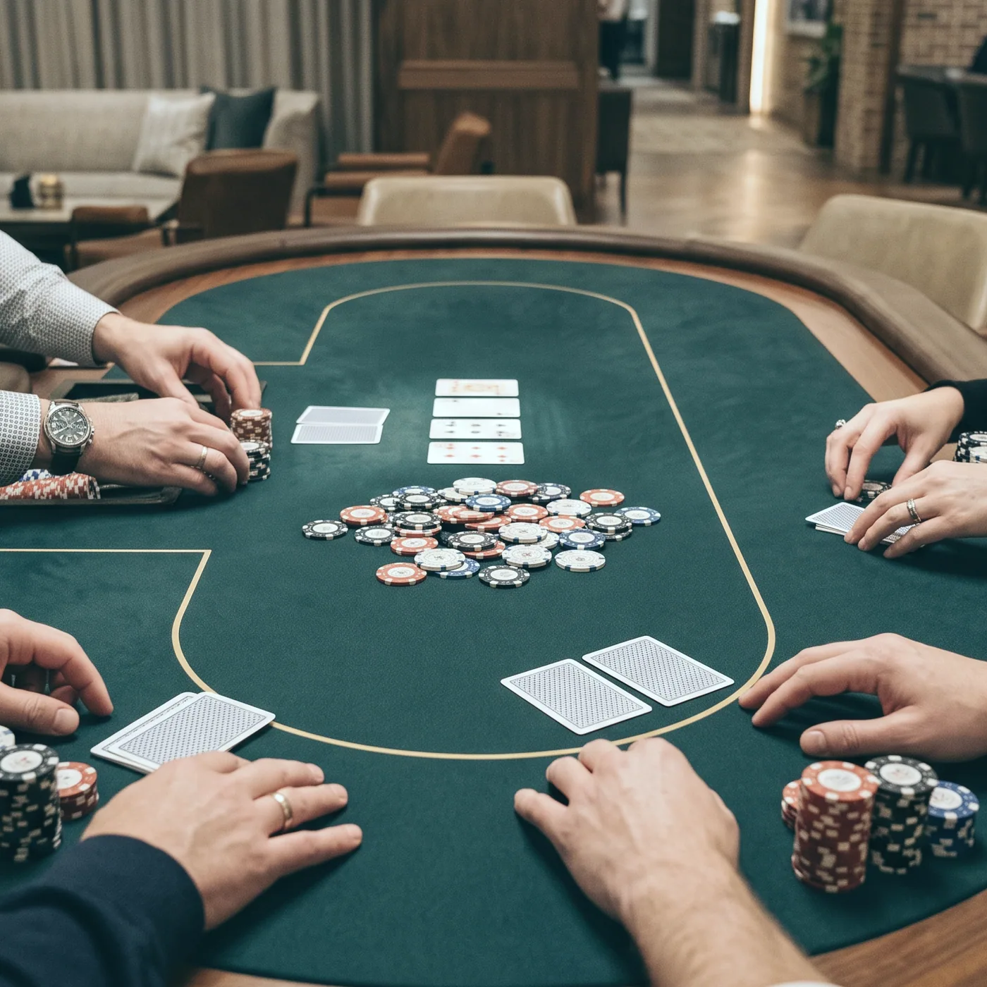 Chips stacked on the felt, worth points and nothing more